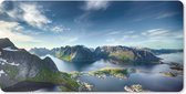 Muismat Fjorden - Panoramisch uitzicht Lofoten Noorwegen muismat rubber - 80x40 cm - Muismat met foto