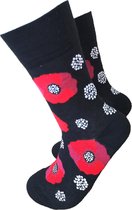 Verjaardag cadeautje - Klaproos sokken - Bloemen Sokken - Leuke sokken - Vrolijke sokken - Luckyday Socks - Sokken met tekst - Aparte Sokken - Socks waar je Happy van wordt - Maat