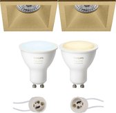 PHILIPS HUE - LED Spot Set GU10 - White Ambiance - Bluetooth - Prima Pollon Pro - Inbouw Vierkant - Mat Goud - Verdiept - 82mm