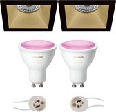 PHILIPS HUE - LED Spot Set GU10 - White and Color Ambiance - Bluetooth - Luxino Pollon Pro - Inbouw Vierkant - Mat Zwart/Goud - Verdiept - 82mm