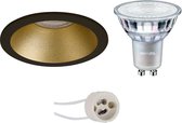 LED Spot Set - Pragmi Pollon Pro - GU10 Fitting - Inbouw Rond - Mat Zwart/Goud - Verdiept - Ø82mm - Philips - MASTER 927 36D VLE - 4.9W - Warm Wit 2200K-2700K - DimTone Dimbaar