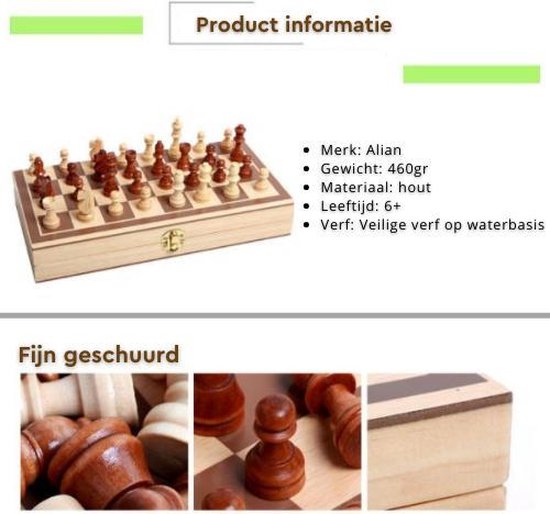 Thumbnail van een extra afbeelding van het spel Alian Schaakset - Schaken - Schaakspel - Houten Schaakspel - Bordspel - Bordspelletjes - Chess Board - Chess - Denkspel - Chess Set - Schaakbord met Schaakstukken - Houten Schaakbord