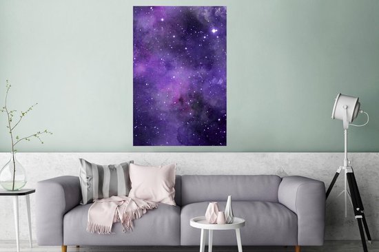 Poster 120x180 cm - Waterverf - Sterren - Paars - Posters - Kamer decoratie - Wanddecoratie woonkamer - Muurdecoratie slaapkamer XXL