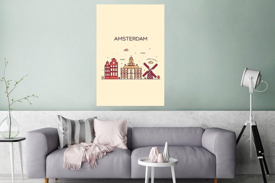 Illustration skyline ' Amsterdam' sur fond marron clair 120x180 cm XXL / Groot format!