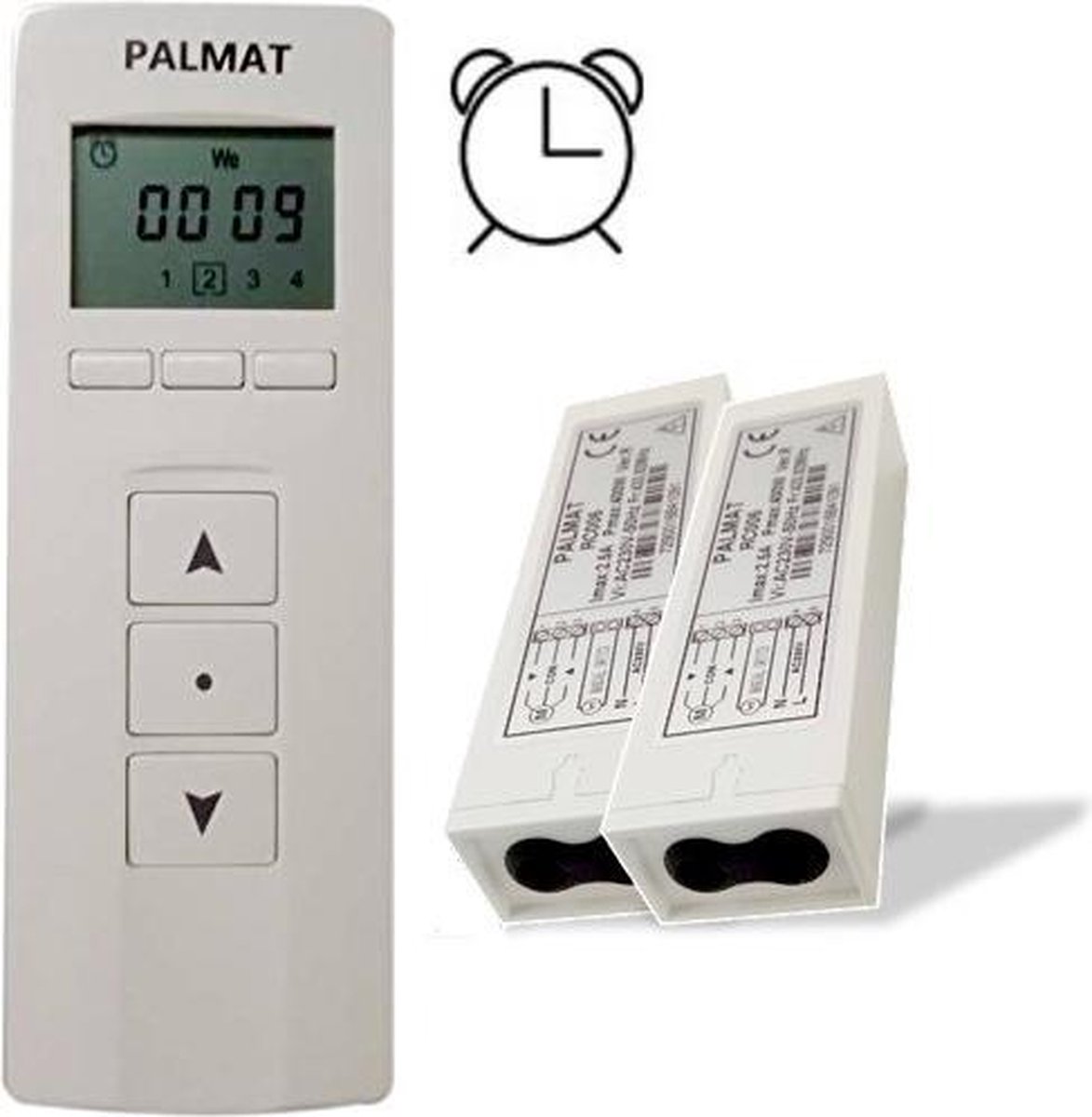 PALMAT® Handige Jaloezieën Afstandsbediening met 2 Ontvangers– Gordijn- en Rolluik Schakelaar – 4 Kanaal Timerfunctie – 2 jaar Batterijduur - Wit