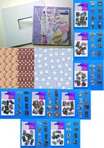 Groot Scrapbook Set - 1 Album met 10 plastic bladen-30,5x30,5, 26 Albumvellen, 3 Sticker Vellen, 9 Karton Punch-Outs, Confetti, Frames, 32 metalen Embellishments, Enz., Enz.