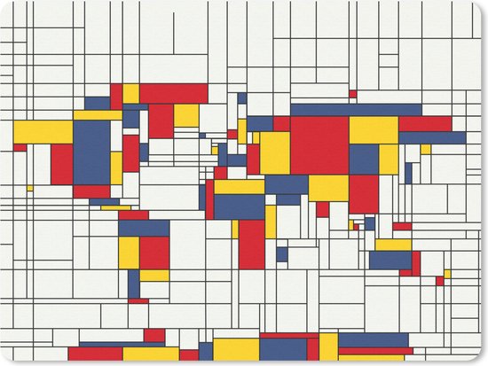 Muismat Wereldkaarten 4:3 formaat - Wereldkaart Mondriaan-origineel muismat rubber - 40x30 cm - Muismat met foto