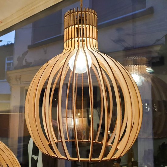 Hoentjen Creatie, Houten lamp - Grote bolvormige hanglamp | bol.com