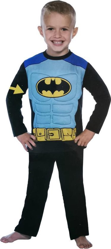 Verkleed Set Batman - Geel / Blauw - Polyester - Shirt Met Broek - Maat 104 / 110 - Kids - Verkleden - Feest - Party - Verkleedset - Carnaval - Marvel