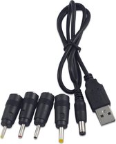 NÖRDIC USB2-104 USB naar DC voedingskabel - met 5 connectoren -1 meter - Zwart