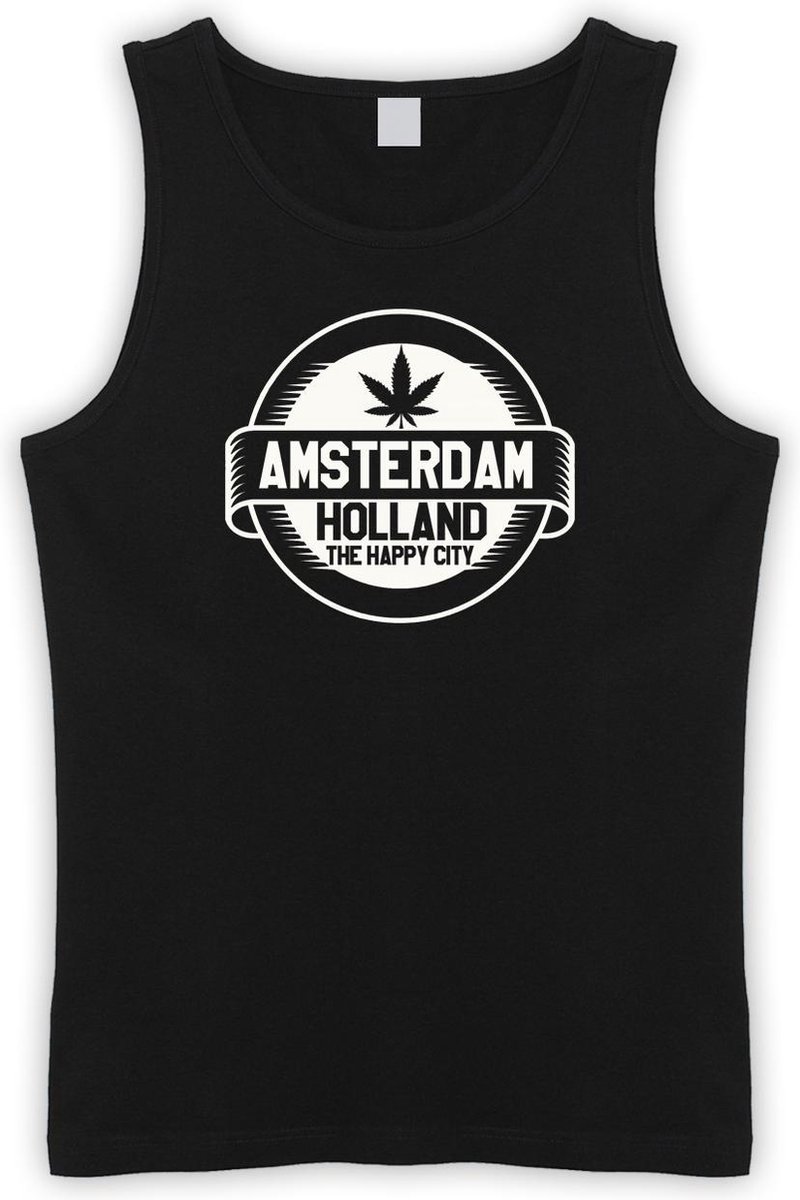 Zwarte Tanktop met “ Amsterdam / The Happy City 