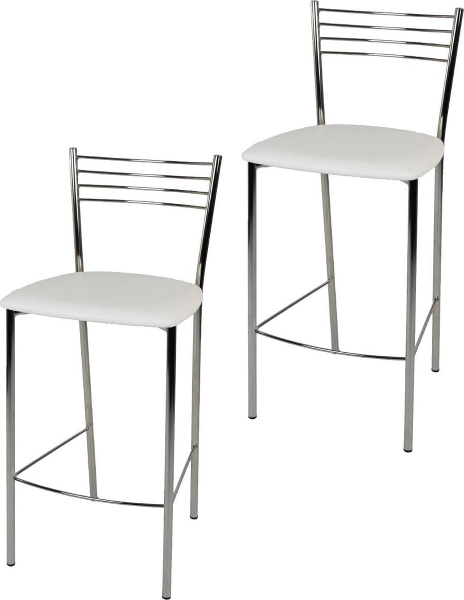 Tommychairs Elena - Eetkamerstoelen - Set van 2 - Chroom & Wit - Kunstleer