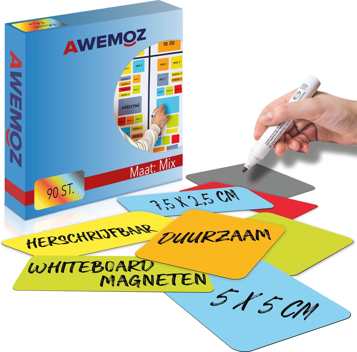 AWEMOZ Scrum Whiteboard Magneten - 90 delig - voor Whiteboard, Magneetbord, Memobord of Magnetisch Tekenbord – Herschrijfbare Magneten op Koelkast - Scrum Mega Set - AWEMOZ