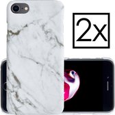 iPhone 7/8/SE 2020 Hoesje Marmer Back Case Hardcover Marmeren Hoes Wit Marmer - 2 Stuks