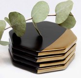 Onderzetter Hexagon June - Zwart / Goud  | Onderzetter voor glazen | Set van 6