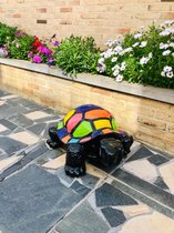 Schildpad zwart met gekleurde blokken - 30 cm - polyresin - polystone - hoogkwalitatieve kunststof - decoratiefiguur - interieur - accessoire - voor binnen - voor buiten - cadeau - geschenk -