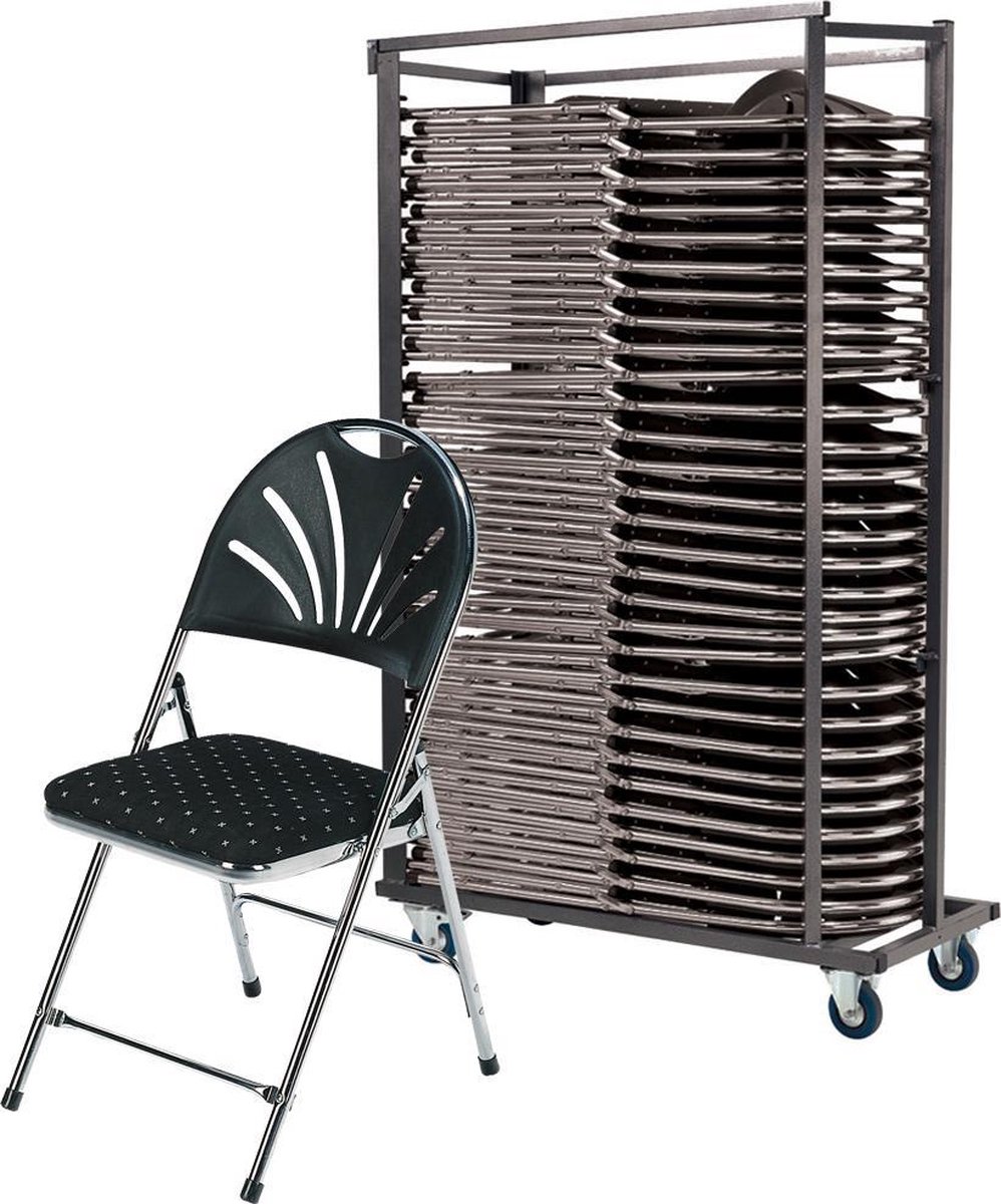 28 x klapstoel Phoenix Deluxe (chroom, met motief) - in transportkar - bulkprijs - actiepakket
