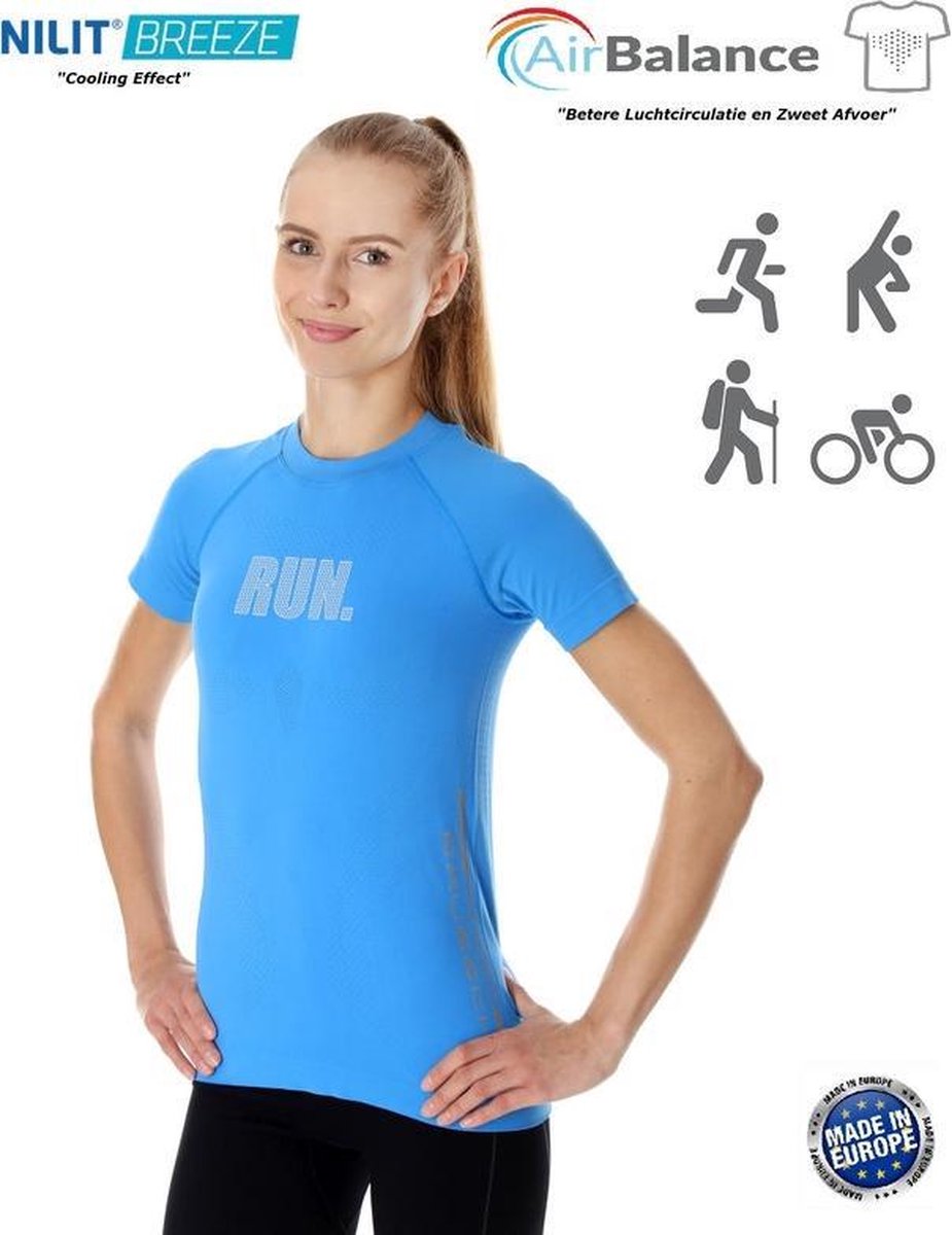 Brubeck Athletic - Air Pro Hardloopshirt / Sportshirt Dames - Nilit® Breeze Cooling Effect - Lichtblauw - M