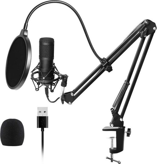 Micro de studio Pro | Noir | Microphone USB à condensateur avec bras |  Motif Polair... | bol.com