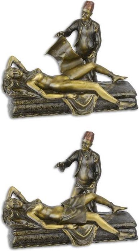 Bronzen beeld - Naakte dame met man - Erotisch sculptuur - 15,4 cm hoog