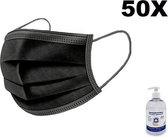 50 stuks - zwarte wegwerp mondkapjes - 3laags - gezichtsmaskers - Handgel 500ml met Pomp