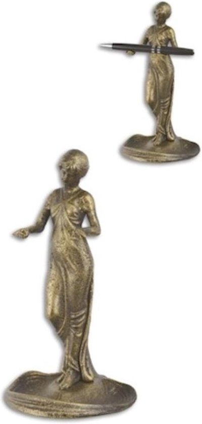 Statue en fonte - Femme porte-stylo - Sculpture Art Nouveau - 21,5 cm de haut