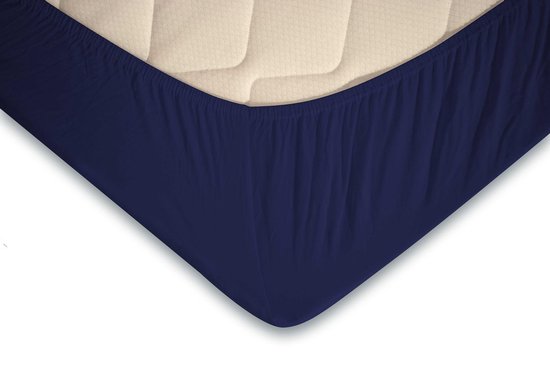 Topper Hoeslaken Jersey Katoen Stretch - donker blauw 160x210/220cm - Lits Jumeaux