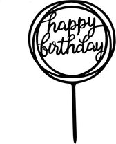 Happy Birthday rond taartversiering - taart topper - taart decoratie - verjaardag versiering