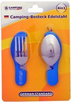 4-in-1 Inklapbaar Camping Bestek - Vork / Lepel / Mes / Flesopener - Roestvrij staal - Survival Bestek - Blauw