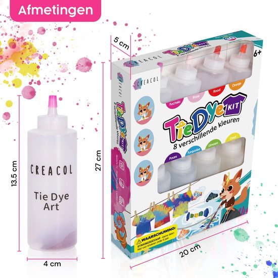 CREACOL Tie Dye Kit – 8 Kleuren 120 ml – Tie Dye Set – Knutselen Meisjes - 36+ Projecten
