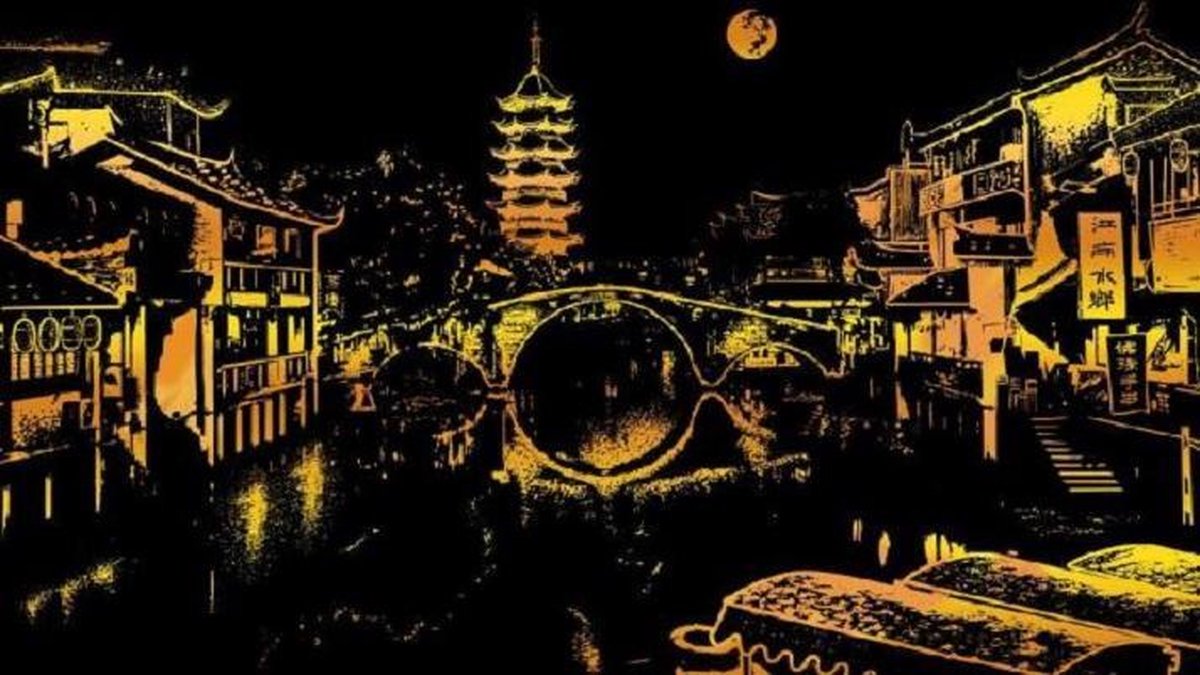 Scratch Art Jiangnan - 410 x 287 mm - Kras tekeningen - Scratch painting