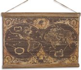 Decoratief Beeld - Een Linnen Schoolprint Orbis Geographica - Katoen - Wexdeco - Zwart, Wit, Bruin En Geel - 43 X 60 Cm