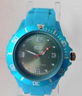 Bijzonder blauw horloge met datum en rubber band