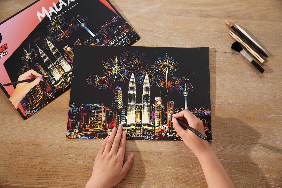 Scratch Art Malaysia - 410 x 287 mm - Kras tekeningen - Scratch painting