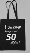 Katoenen tas - Zo knap - 50 - 50ste verjaardag- cadeau - dames - vrouw - man - shopper - verjaardagstas - ZWART