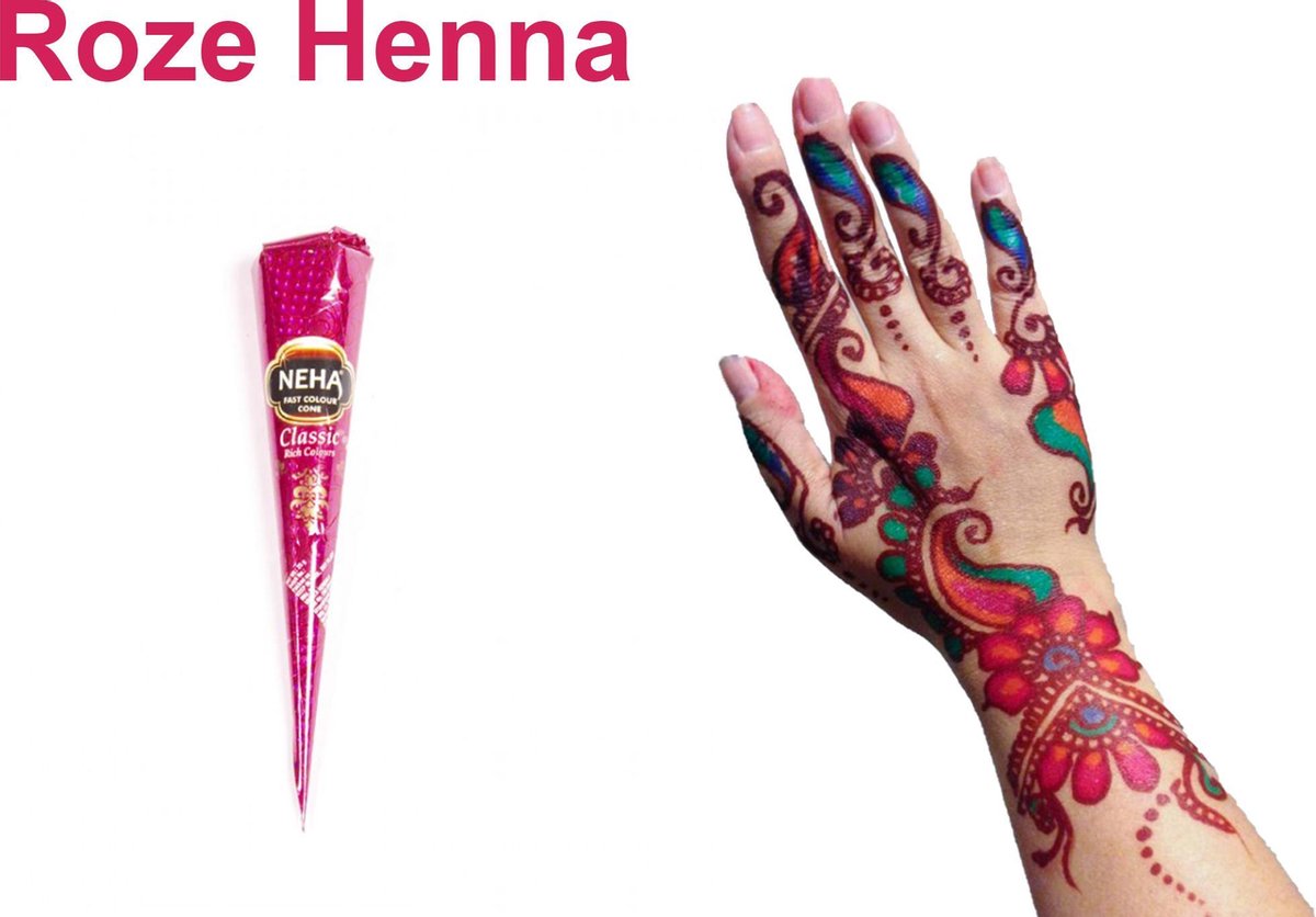 Figuur Zuivelproducten glas NEHA Henna Tattoe Roze 1 stuk - Klassieke Roze Cone - Tijdelijke Tattoeage  - Kleur... | bol.com