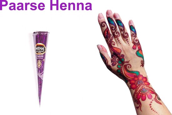 NEHA Henna Tattoe Paars 1 stuk - Klassieke Paarse Cone - Feestelijke Tattoeage - Kleur Pasta - Natuurlijke Kruiden