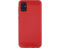 BMAX Carbon soft case hoesje geschikt voor Samsung Galaxy A51 / Soft cover / Telefoonhoesje / Beschermhoesje / Telefoonbescherming -Rood