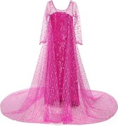 Prinses - Elsa jurk met sleep - Prinsessenjurk - Verkleedkleding - Feestjurk - Sprookjesjurk - Roze - Maat 110/116 (4/5 jaar)