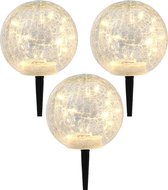 Set van 6x stuks solar tuinlampen/prikspots glazen craquele bol op zonne-energie met schemer sensor 15 cm - Prikspots tuinverlichting