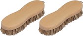 Set van 2x stuks schrobborstels van hout met fiber/palmvezel luiwagen/8-vorm bruin - Schoonmaakartikelen/schoonmaakborstels