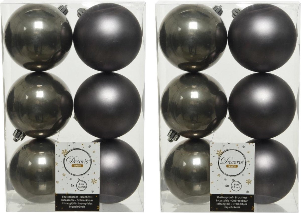 18x stuks kunststof kerstballen antraciet (warm grey) 8 cm - Mat/glans - Onbreekbare plastic kerstballen
