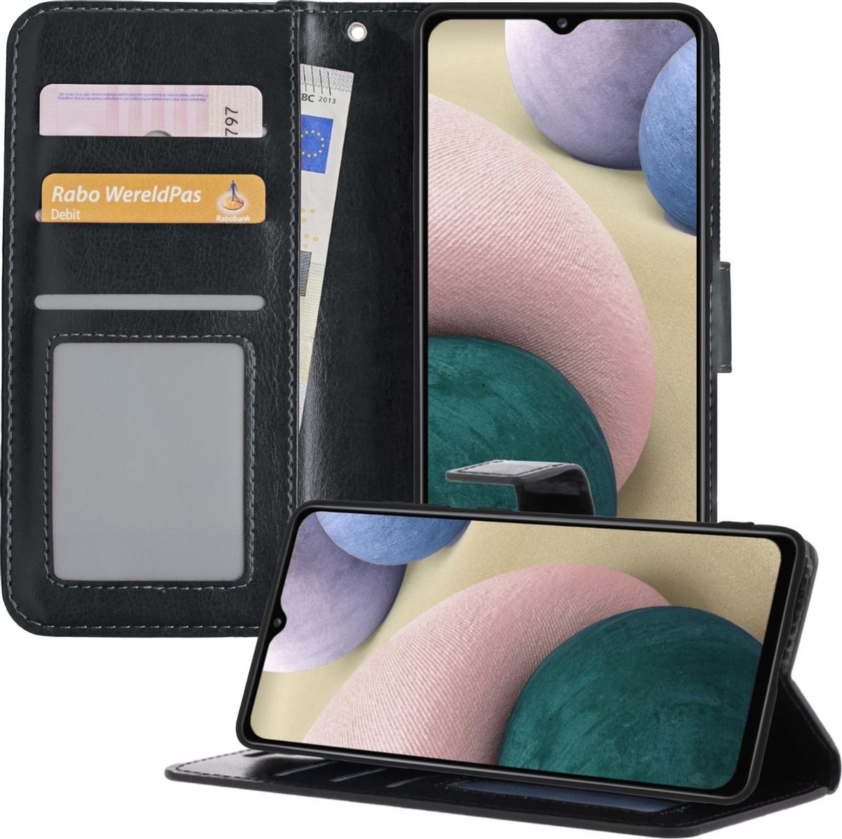 Samsung A12 Hoesje Book Case Hoes - Samsung Galaxy A12 Hoesje Case Portemonnee Cover - Samsung A12 Hoes Wallet Case Hoesje - Zwart - BTH