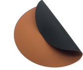Luxe placemats lederlook - 6 stuks - ROND zwart/bruin - 38 cm - dubbelzijdig - leer - leatherlook placemat