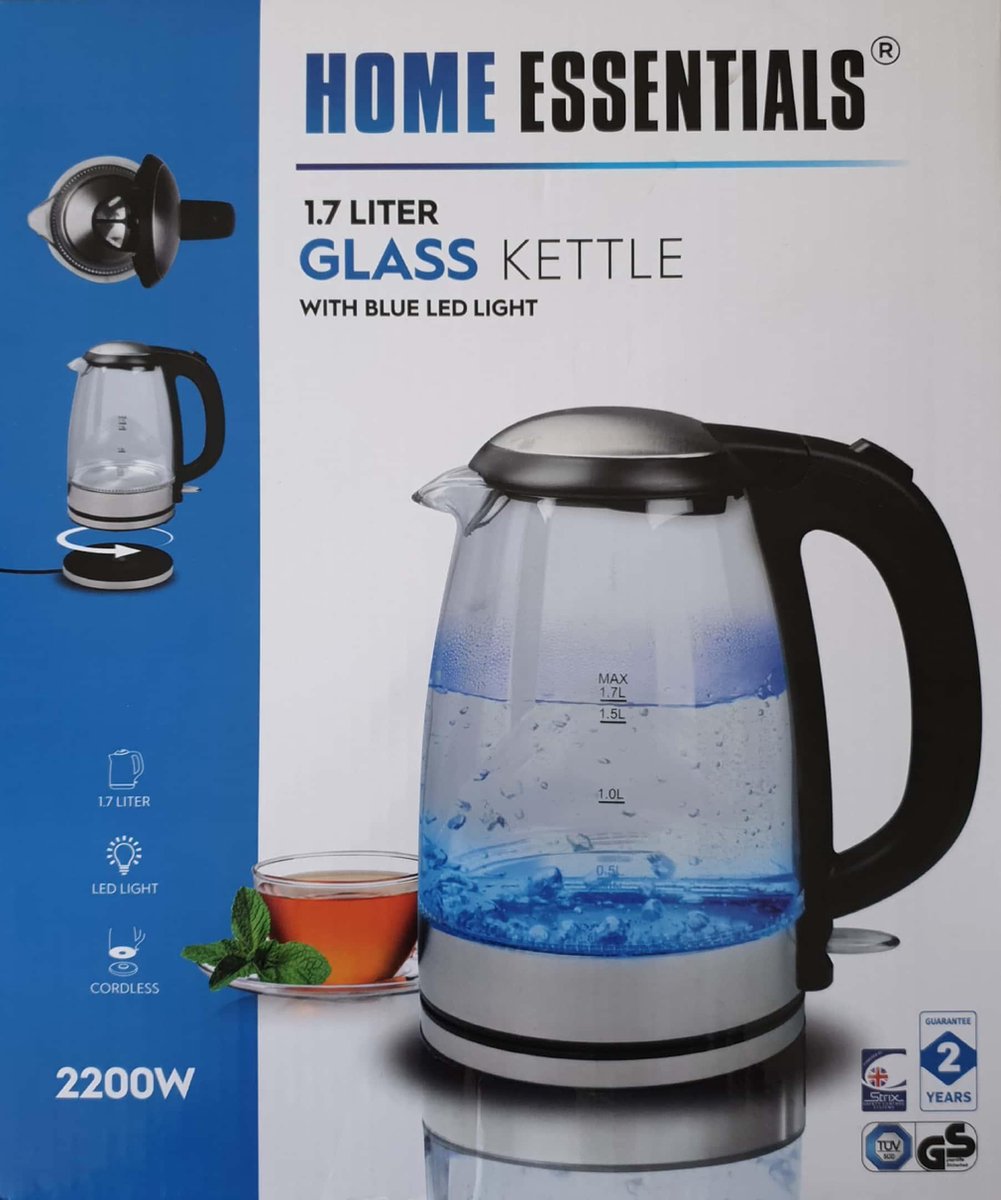 Home Essentials Glazen Waterkoker 1,7L met LED Licht 2200W - Best Seller