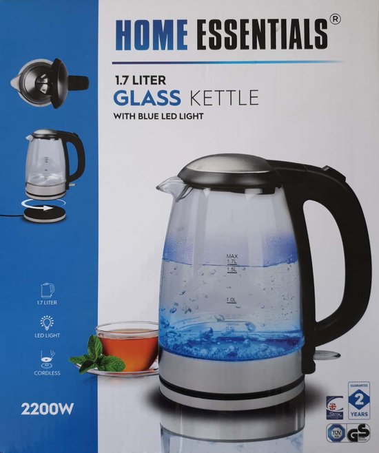 Home Essentials Glazen Waterkoker 1,7L met LED Licht 2200W - Best Seller |  bol.com