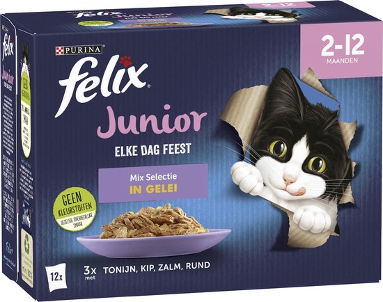 Felix Elke Dag Feest Mix Selectie in Gelei Junior - Katten droogvoer - 48 x 85g