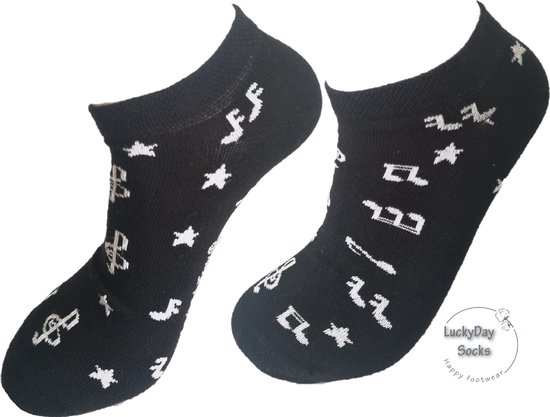 Verjaardag cadeau - Muziek Sokken - Sneaker sokken - Muzieknoot - Sneaker - Leuke sokken - Vrolijke sokken - Luckyday Socks - Sokken met tekst - Aparte Sokken - Socks waar je Happy van wordt