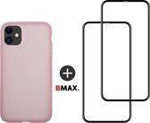 BMAX Telefoonhoesje geschikt voor iPhone 11 - Latex softcase hoesje roze - Met 2 screenprotectors full cover