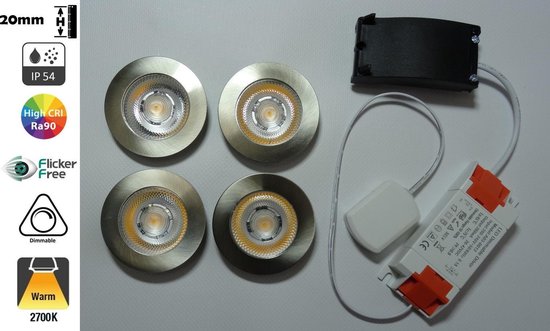 Inbouw LED Spot CAB, Lumen, 2700K, IP54, Dimbaar, CRI90, Armatuur, Gatmaat 55mm